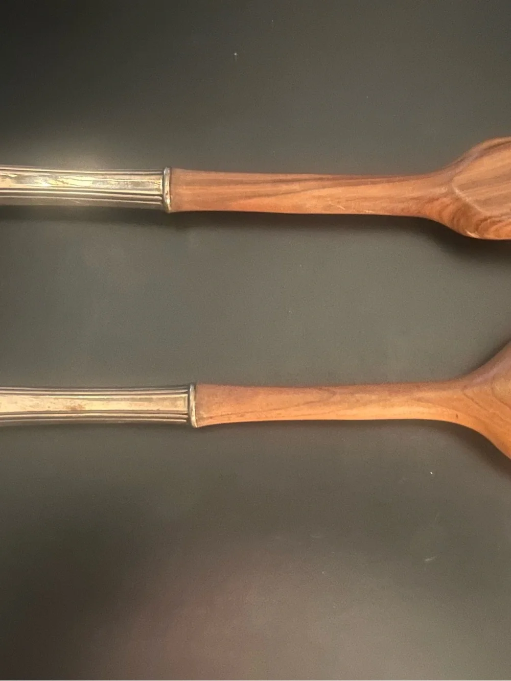 Olive Wood and Sterling Silver Salad Server Set